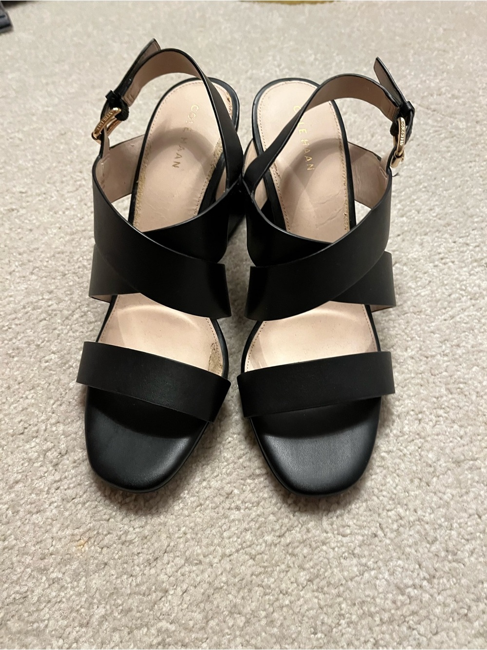 Cole Haan Black Leather Strappy Slingback Sandals